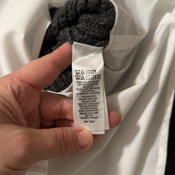 Halston M Charcoal Gray White Cotton Shirt Combo Knit Mock Neck Sweater - Picture 12 of 14